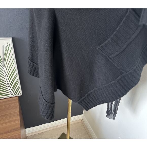 DONNA KARAN Black Label Cashmere Cardigan Silk Front Ties Long Sleeve Pockets - Picture 9 of 10